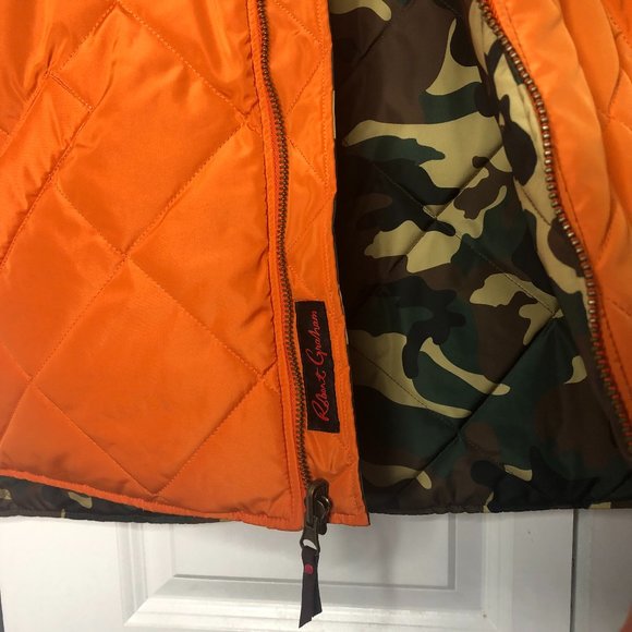 New Robert Graham Reversible Puffer Jacket Orange and Camo - Picture 10 of 14